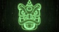 Glowing green neon tribal mask face Royalty Free Stock Photo