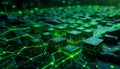 Glowing Green Network with Circuit Cubes Represents Advanced Technology Future Royalty Free Stock Photo