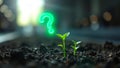 A Glowing Green Question Mark Seedling An AIGenerated Image of Emerging Life Symbolizing Hope Growth and the Future Royalty Free Stock Photo