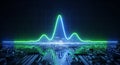 Glowing green triangular waveform on a detailed circuit board with electronic components in futuristic technological background Royalty Free Stock Photo