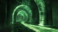 Glowing Green Tunnel of Light: A Mystical Digital Journey
