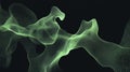 Glowing Green Wireframe Mesh Wave on Black Background. Abstract Digital Data Flow Visualization Royalty Free Stock Photo