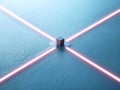 glowing grid line with frosted glass texture and 3d cube