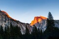 Glowing Half Dome in Yosemite National Park at sunset Royalty Free Stock Photo