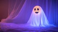 Glowing Halloween ghost sheet with a neon light backdrop, leaving room Royalty Free Stock Photo