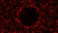 A glowing halo surrounded by the particles of dark red color. Animation. A ring of small circles spreading and becoming