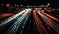 Glowing headlights ignite the city rush hour generated by AI