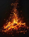 Glowing Heap of Red Hot Coal Embers with Sparks on Dark Background Royalty Free Stock Photo
