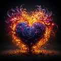 glowing heart fractal design on black background generative AI Royalty Free Stock Photo