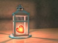 Glowing heart in a lantern