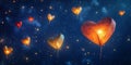 Glowing Heart Lanterns Night Sky Romantic Background Image Royalty Free Stock Photo