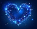 Glowing heart shape filled with bright stars on dark blue Royalty Free Stock Photo