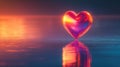 Glowing heart shaped object floating on water with reflective surface at sunset Royalty Free Stock Photo