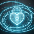 Glowing heart shaped padlock symbolizing digital security and protection Royalty Free Stock Photo