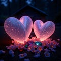 Glowing hearts amidst flowers Royalty Free Stock Photo