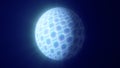 Glowing hexagonal energy sphere floating in dark space, emitting soft blue light and futuristic geometric patterns Royalty Free Stock Photo