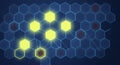 Glowing hexagonal grid on a dark blue background with highlighted nodes Royalty Free Stock Photo