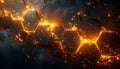 Glowing Hexagonal Structures with Fiery Orange Light and Dark Textured Background abstract Royalty Free Stock Photo
