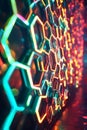 Glowing Hexagonal Tech Grid Pattern Background Art, Portrait Images Generative AI Royalty Free Stock Photo