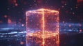 Glowing holographic digital cube formation futuristic tech lab 3d visualization cyber environment dynamic concept art Royalty Free Stock Photo