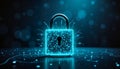 Glowing holographic padlock with binary code, cybersecurity concept Royalty Free Stock Photo