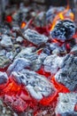 Glowing Hot Charcoal Briquettes Close-up Background Texture Royalty Free Stock Photo