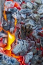 Glowing Hot Charcoal Briquettes Close-up Background Texture