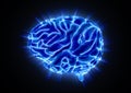 Glowing Human Brain on Black Background