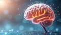 Glowing human brain illustrates artificial intelligence concept. Digital network connects mind with glowing nodes. Futuristic AI Royalty Free Stock Photo