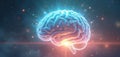 Glowing human brain illustration with active neural network. Abstract mind represents intelligence ideas, thinking process. Royalty Free Stock Photo