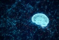 A glowing human brain model surrounded by a digital network representing artificial intelligence. Royalty Free Stock Photo
