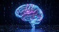 Glowing A I Brain Circuitry with Digital Particles and Binary Code AI brain artificial intelligence Royalty Free Stock Photo