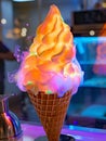 Glowing Ice Cream Cone with Magical Flames Royalty Free Stock Photo