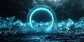 Glowing Ice Encircled By Neon Turquoise Light On A Dark Circular Frame Royalty Free Stock Photo