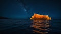 Glowing iceberg floating in calm waters under a starry night sky in a remote location Royalty Free Stock Photo
