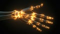 A glowing illuminated human hand skeleton showcasing intricate bone structure and joint articulation in a dark background Royalty Free Stock Photo