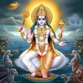 Glowing image of lord vishnu generative AI