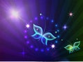 Glowing image with butterflies and flowers. Fantasy pictures as a background for graphic design. Royalty Free Stock Photo