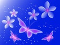 Glowing image with butterflies and flowers. Fantasy pictures as a background for graphic design. Royalty Free Stock Photo