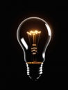 Glowing incandescent lamp on black background. Tungsten light bulb 220 volts Royalty Free Stock Photo