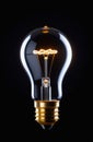 glowing incandescent light bulb set against dark background. concepts: innovation and ideas, energy and electricity Royalty Free Stock Photo