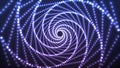 Glowing infinite twisted tunnel. Fractal geometry. Abstract background with lights particles.