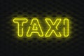 Glowing inscription taxi on dark wall. Neon effect. Provision of passenger transportation services