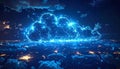 Futuristic Digital Cloud Network Over Cityscape At Night Royalty Free Stock Photo