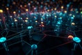 Glowing Interconnected Web: Futuristic Abstract of Blockchain Tech in High-Tech Cartoo