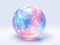 A glowing, iridescent sphere with a gradient of blue and pink set against a light gray background The spheres surface reflects a Royalty Free Stock Photo