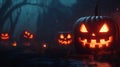 Glowing Jack-o\'-Lantern in a Dark Forest Royalty Free Stock Photo