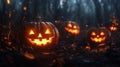 Glowing Jack-O\'-Lantern in a Dark Forest Royalty Free Stock Photo
