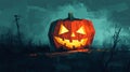 A Glowing Jack-o\'-Lantern in a Dark Forest Royalty Free Stock Photo