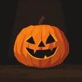 Glowing Jack-o\'-lantern with a friendly smile in a low-poly style on a dark background. Royalty Free Stock Photo